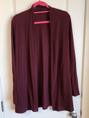 Ardene Long Sleeve Open Front Cardigan in Burgundy
